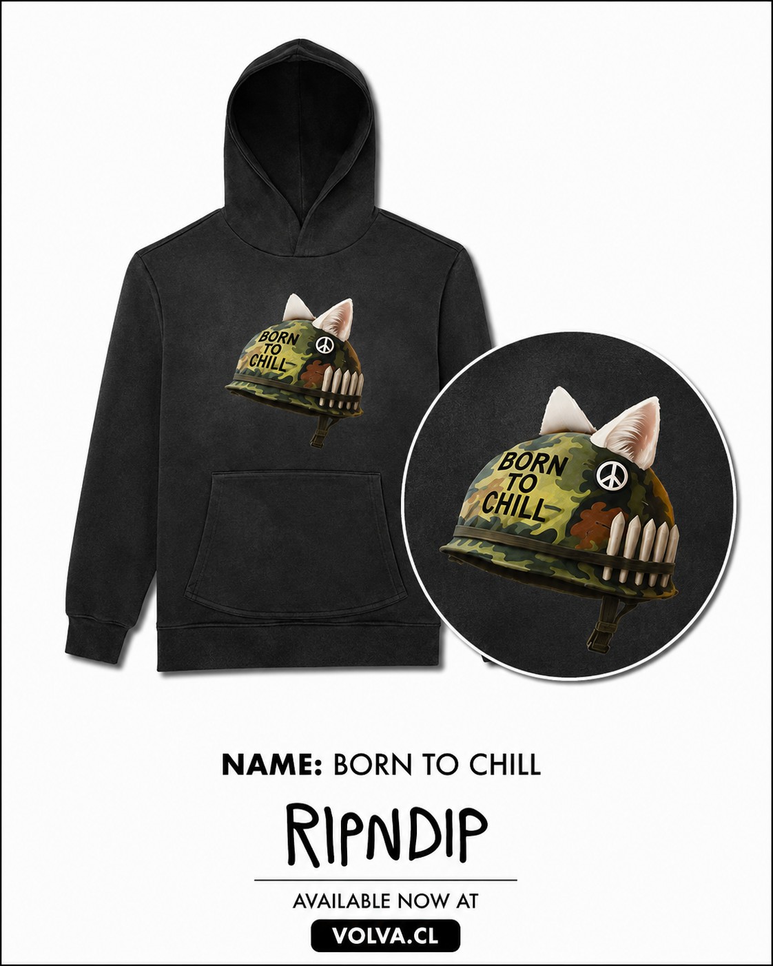 RIPNDIP Polerón Born To Chill Hoodie Black Wash